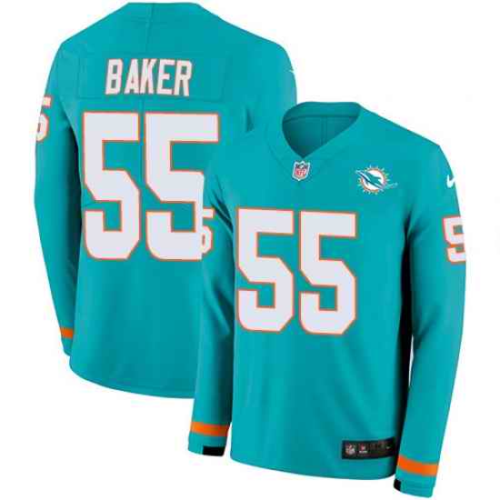 Nike Dolphins 55 Jerome Baker Aqua Green Team Color Men s Stitched NFL Limited Therma Long Sleeve Jersey
